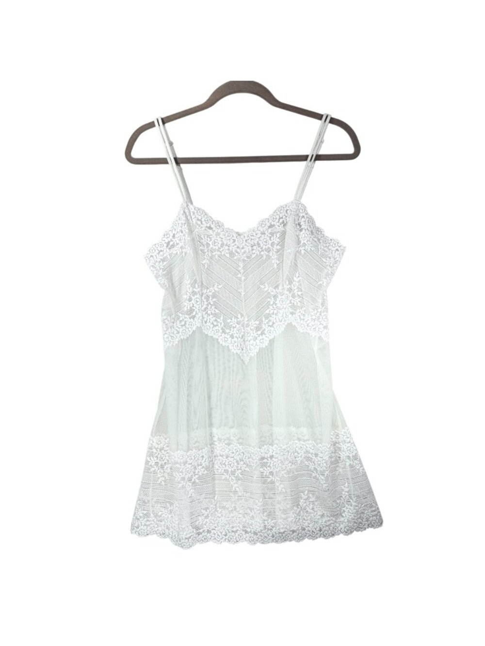 Wacoal White Lace Chemise Slip Lingerie Adjustable Double Straps Sheer Mesh Lg